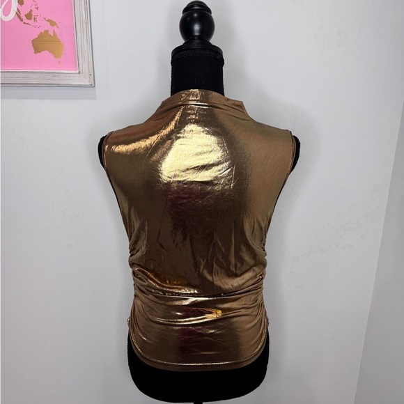 Gold Shiny Sleeveless Party Cinched Sides Women's Top (M) - Picture 5 of 7